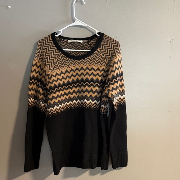 Trina Turk Black and Tan Chevron Sweater - Picture 1 of 3